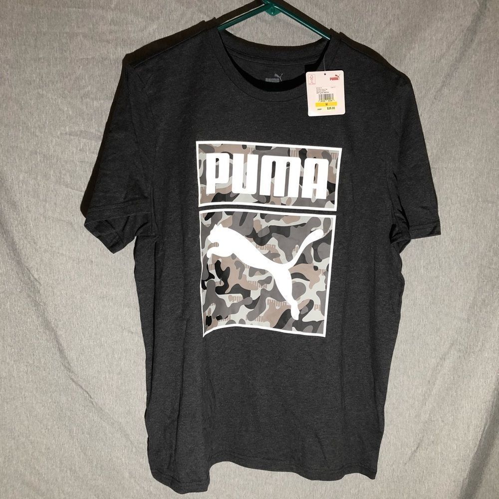 NWT Dark Gray Puma Short Sleeve One Shot Camo Graphic T-shirt